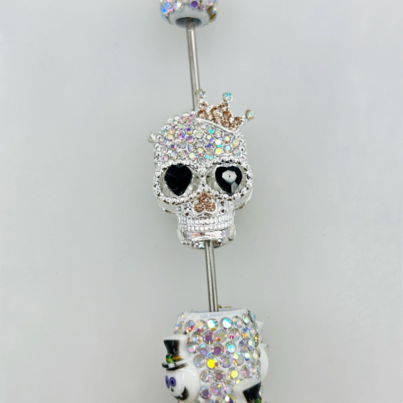 Wholesale 20pcs Heavy-Duty  Alloy Crown Ghost Skull Four-Hole Loose 3D  Crystal Beads