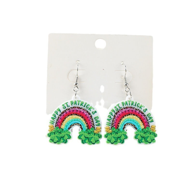 Wholesale Double sided St.  Patrick' s Day green love rainbow acrylic earrings