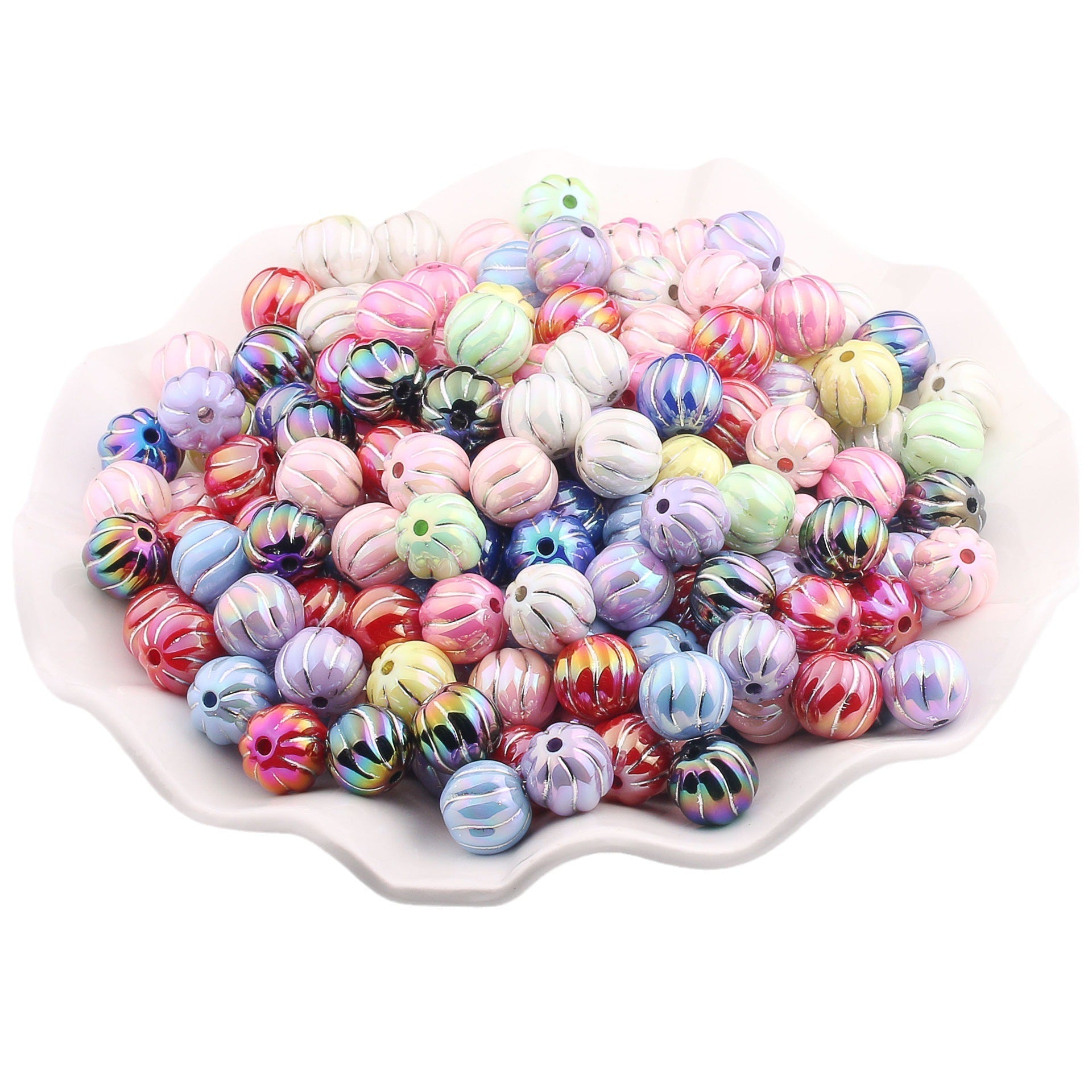 Wholesale 20PCS  Acrylic UV Plated Silver Edge Straight Hole Pumpkin Beads