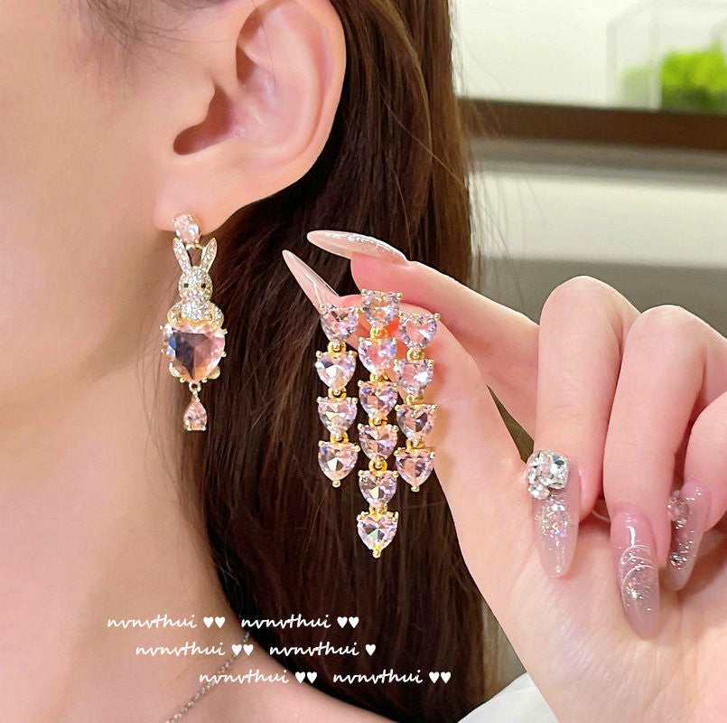 Wholesale Wholesale 18K gold plated heart bow gemstone earrings