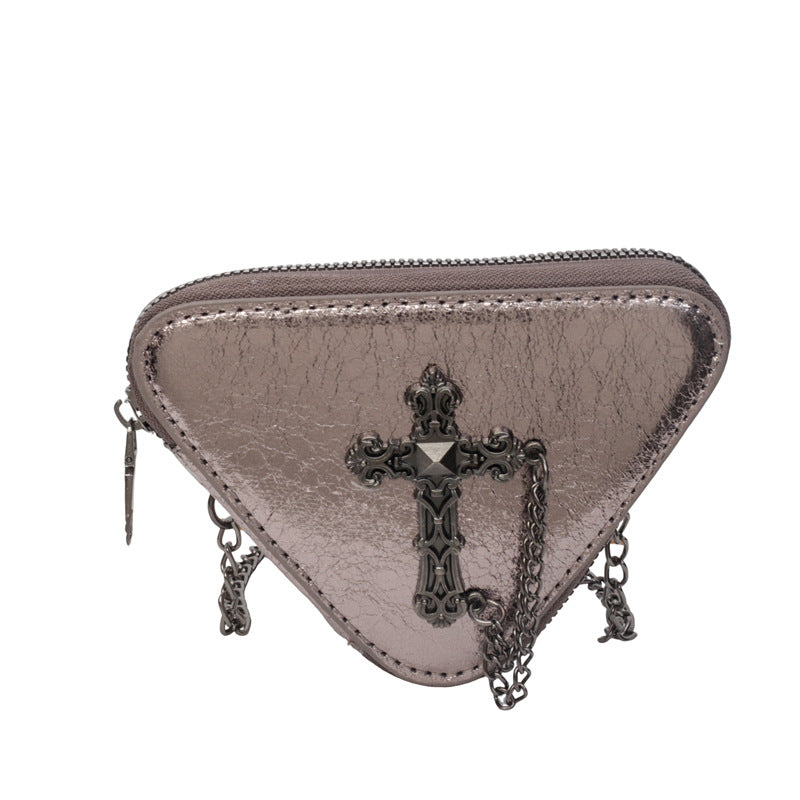Wholesale Retro Cross Chain Shiny Shoulder Crossbody Triangle Bag