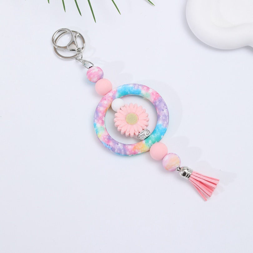 Wholesale Silicone Circle Beaded Printed Keychain