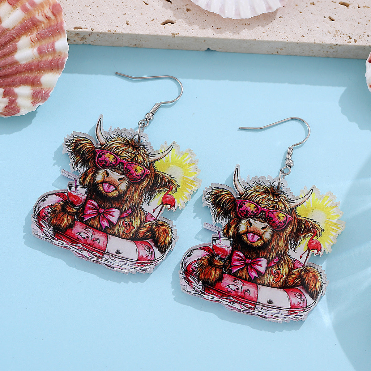 New Holiday Style Western Style Swimming Ring Alpine Cow Sunglasses Sun Palm Tree Acrylic Pendant Earrings
