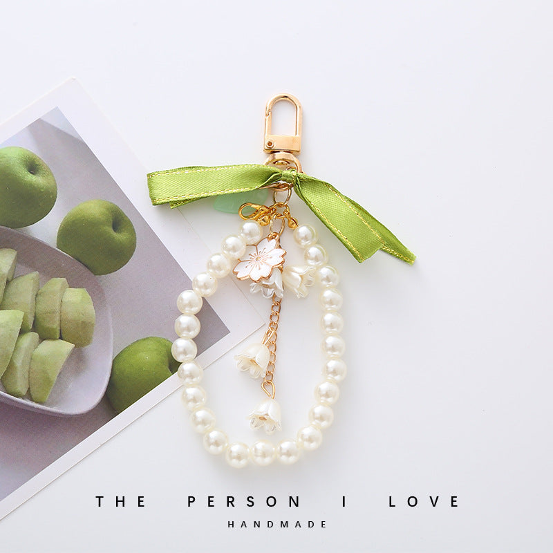 Wholesale Green Ribbon Lily of The Valley Flower Keychain