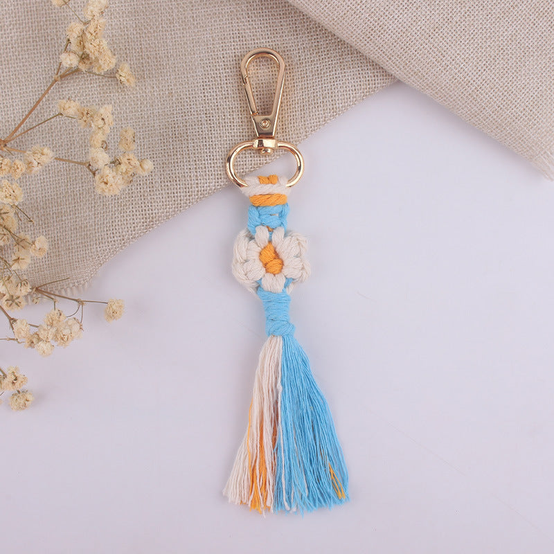 Flores de caricatura de algodón de algodón tejido a mano al por mayor llavero colorido