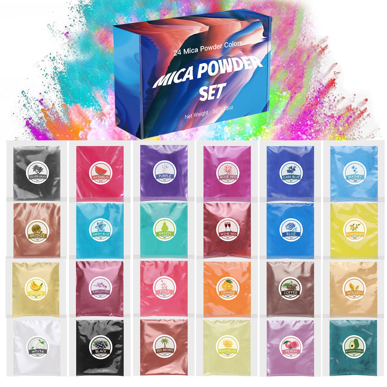 Wholesale 5g Bagged Mica Powder, 24 Color Epoxy Resin, AB Adhesive, Color Matching Pearl Pigment