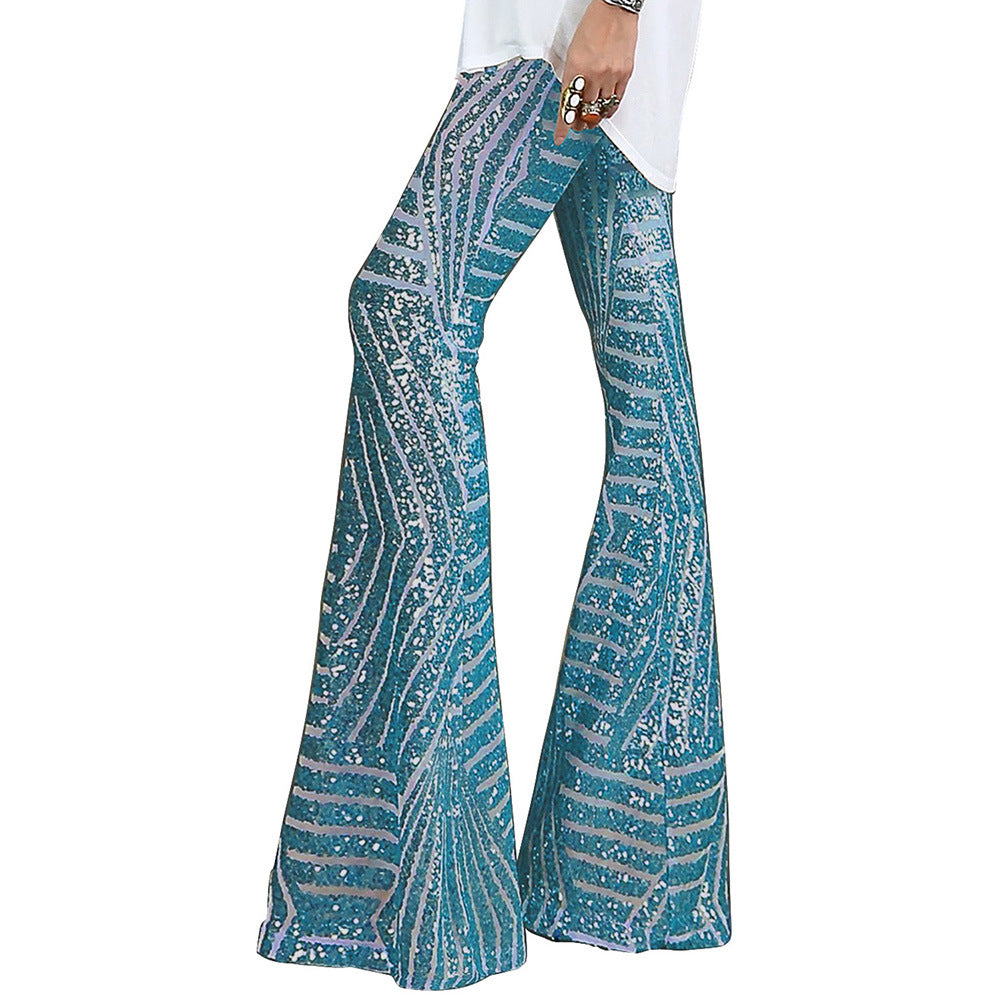 Wholesale Polyester Sequin Casual Pants Wide Leg Pants Loose High Waisted Long Pants