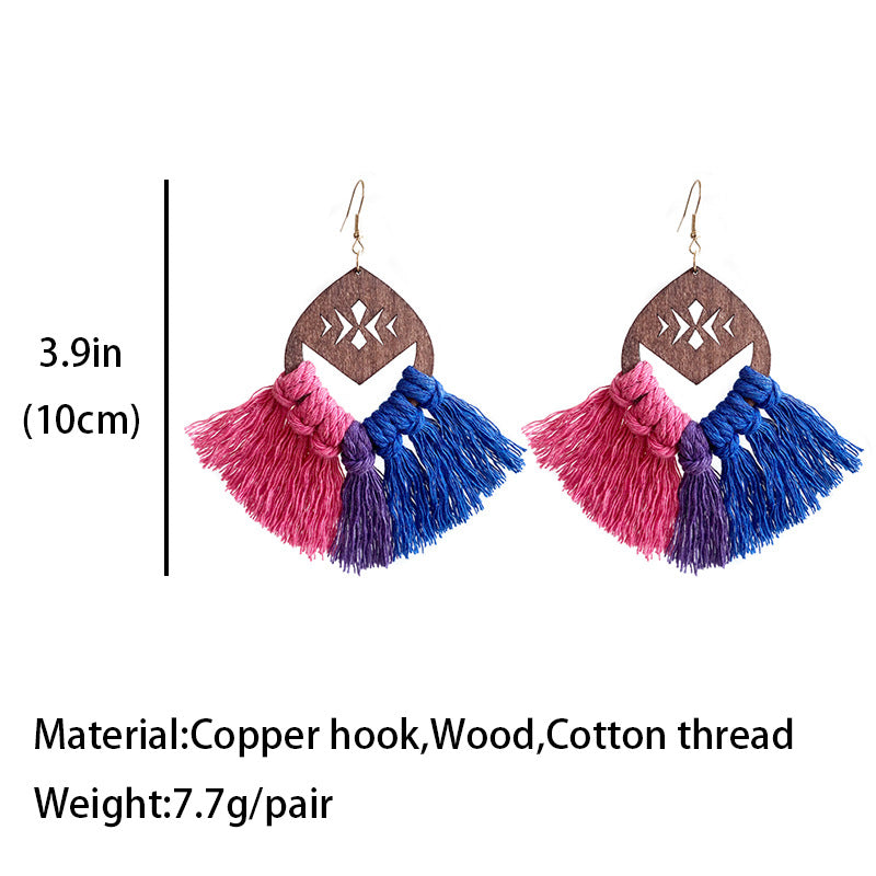 Wholesale Rainbow Chess Bohemian Tassel Hand Braided Earrings