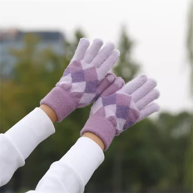 Wholesale Warm Touch Screen Rhombus Thickened Finger Gloves
