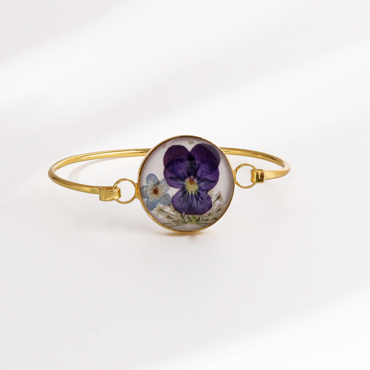 Wholesale 6pcs Dried Flower Resin Copper Simple Bracelet