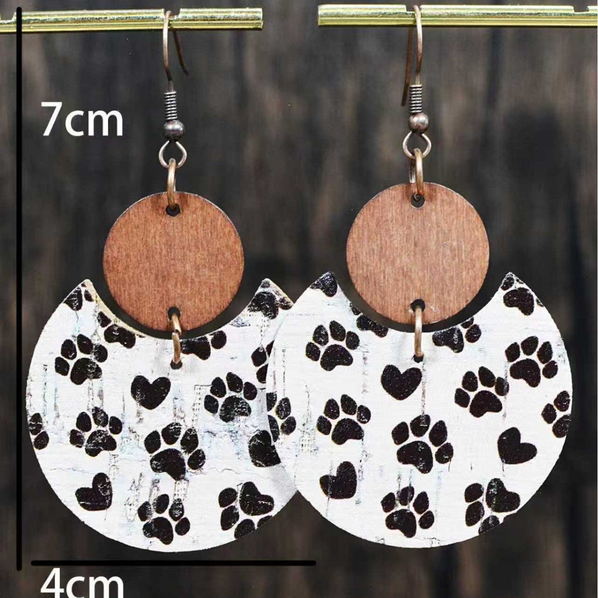 Wholesale Cork and leather dog paw crescent earrings