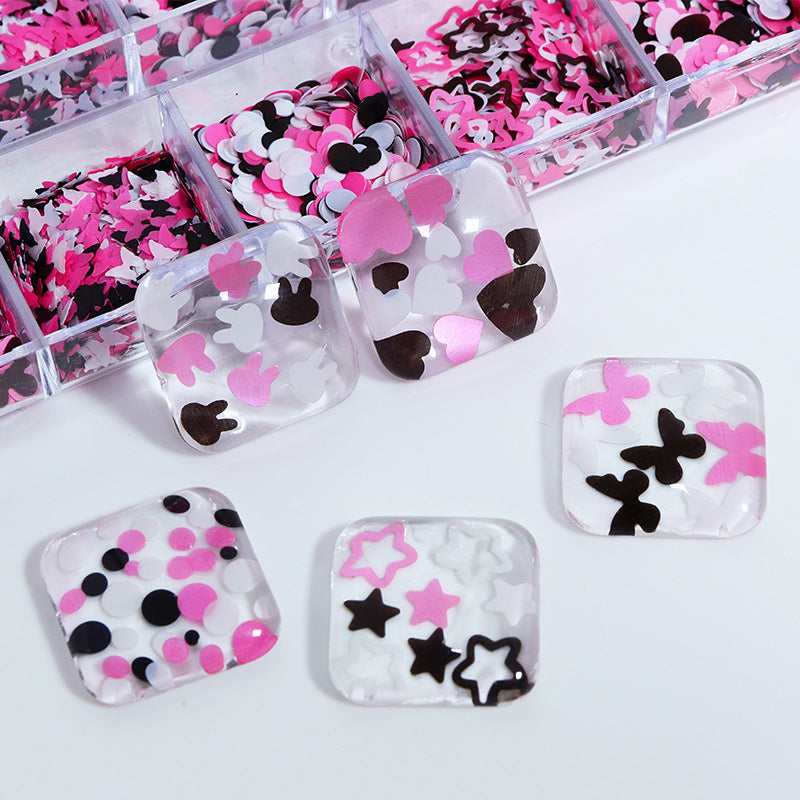 Wholesale Black and Pink Rabbit Love Circle Nail Stickers Pet Sequins