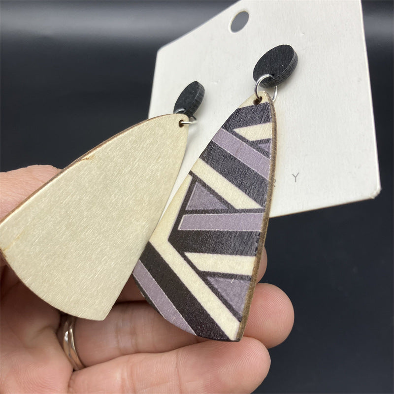Wholesale Bohemian Lacquered Colorful Striped Wooden Earrings
