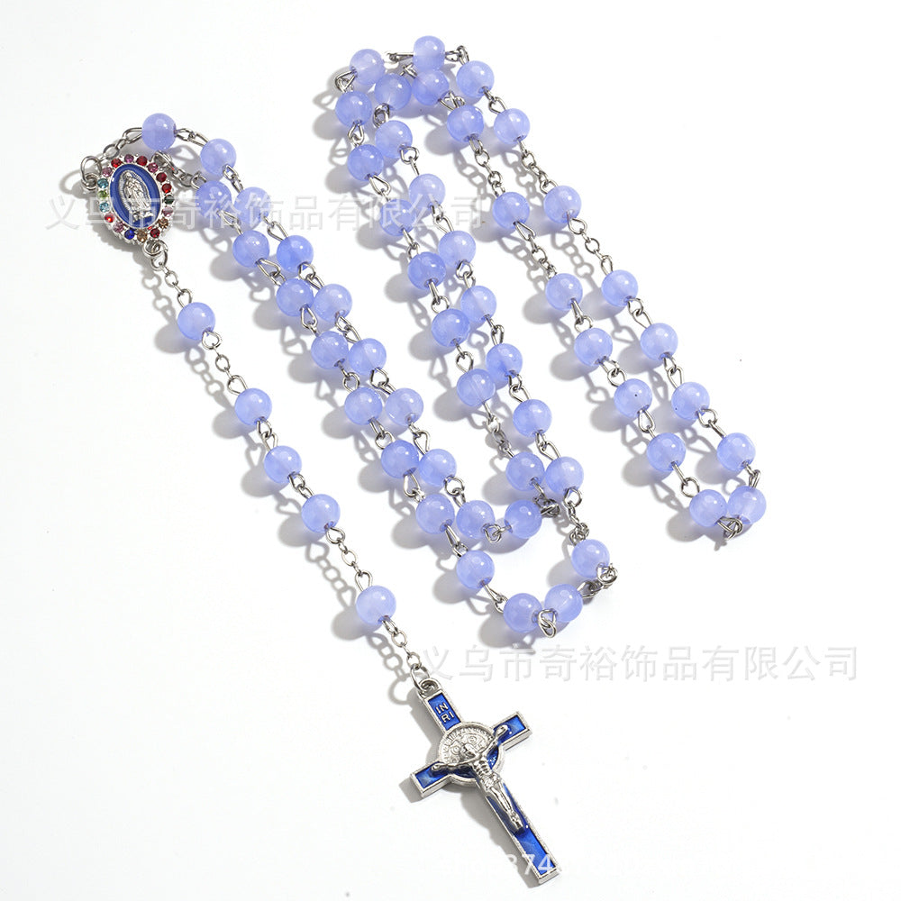 Wholesale 4pcs/pack 6mm Imitation Jade Glass Bead Cross Long Rosary
