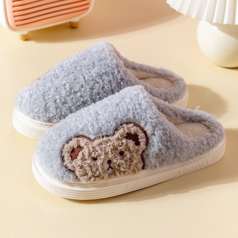 Wholesale Non-slip Warm Thick-soled Cute Cartoon Couple Plush Cotton Slippers