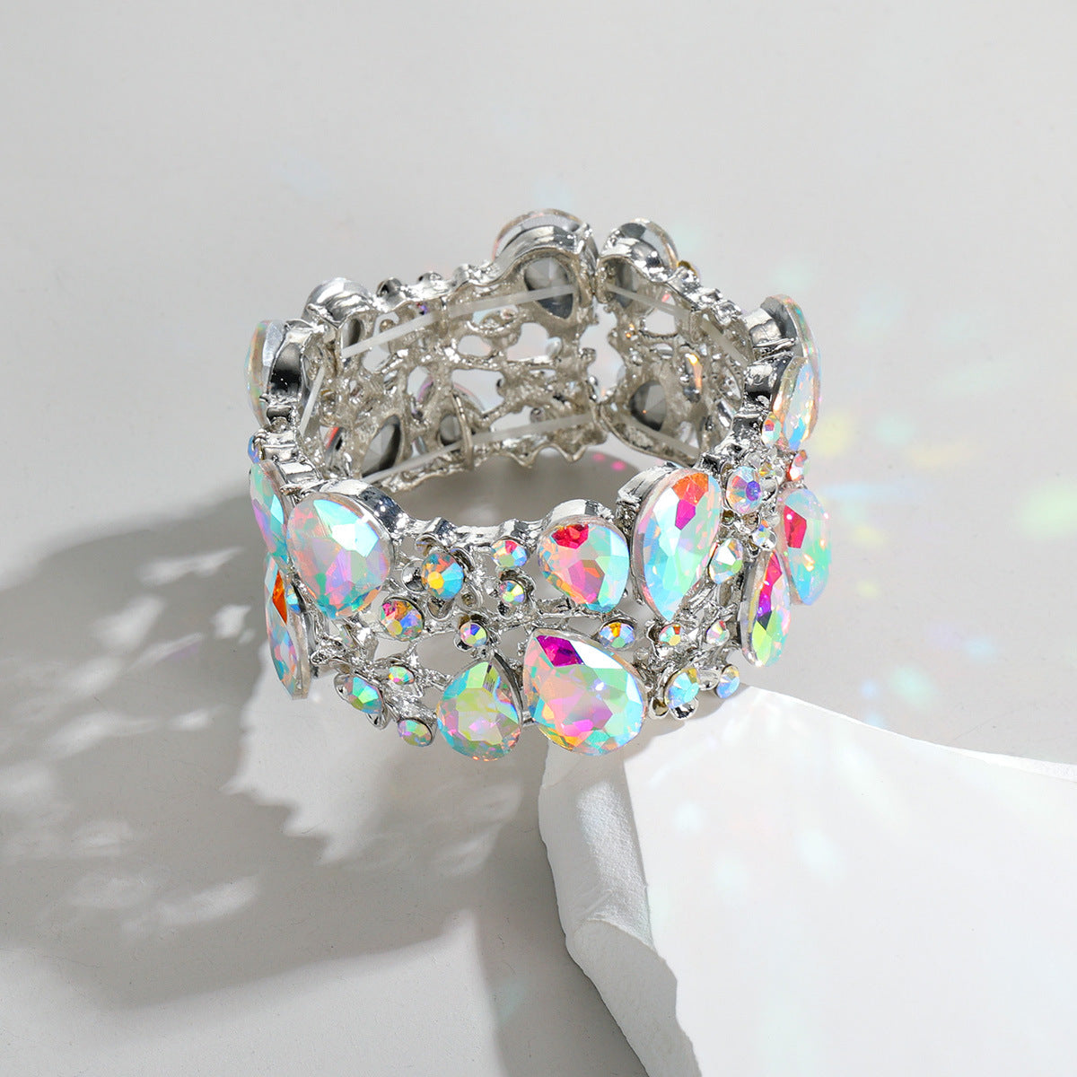 Wholesale Alloy Electroplated Elastic Bracelet AB Color Rhinestone European American Style Women S Fashion Jewelry Accessory