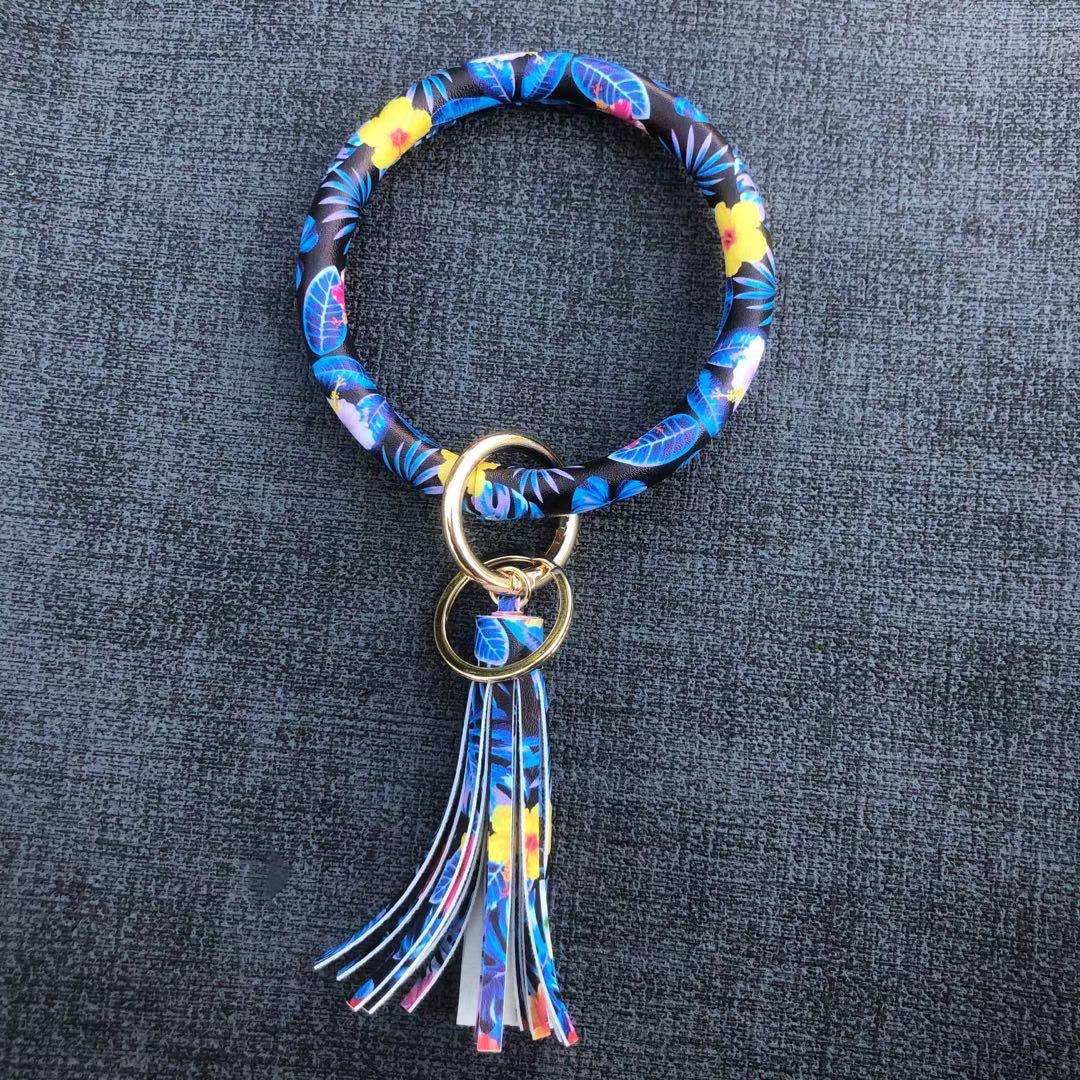 Wholesale Chinese Style Flower Series Pu Leather Tassel Bracelet Keychain