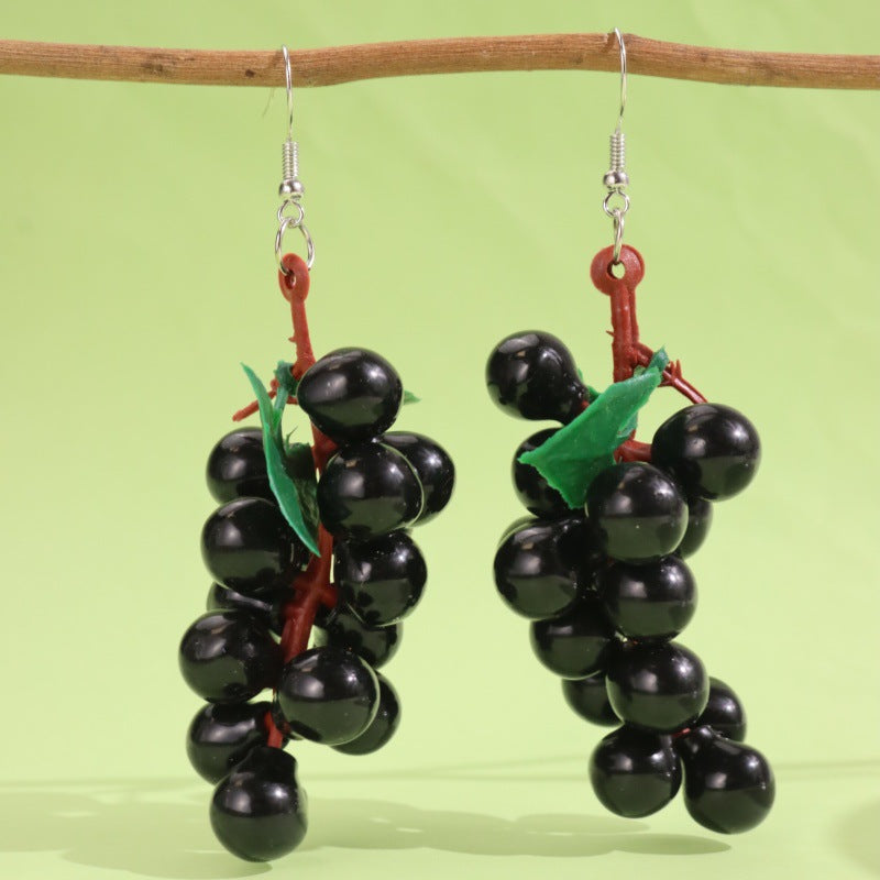 Wholesale Simulation 3D Fruit Grape Cherry Sweet and Cute Earrings