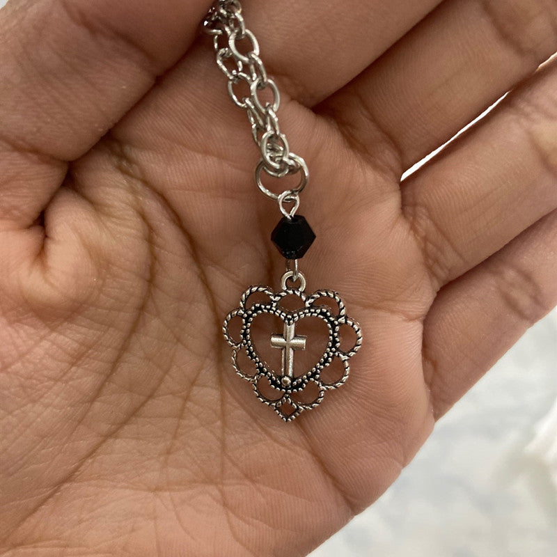 Wholesale  Gothic punk style hollow heart-shaped cross pendant necklace