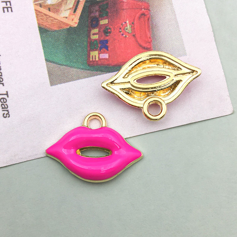 Wholesale 1 Drop Oil Alloy Red Simulated Lipstick Bow DIY Pendant