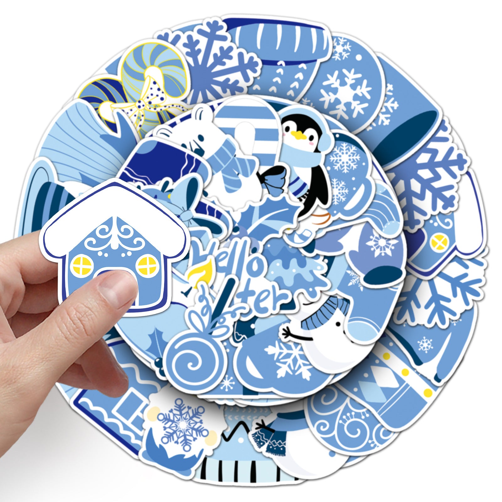 Wholesale 50pcs/ pack blue winter cartoon Christmasstickers