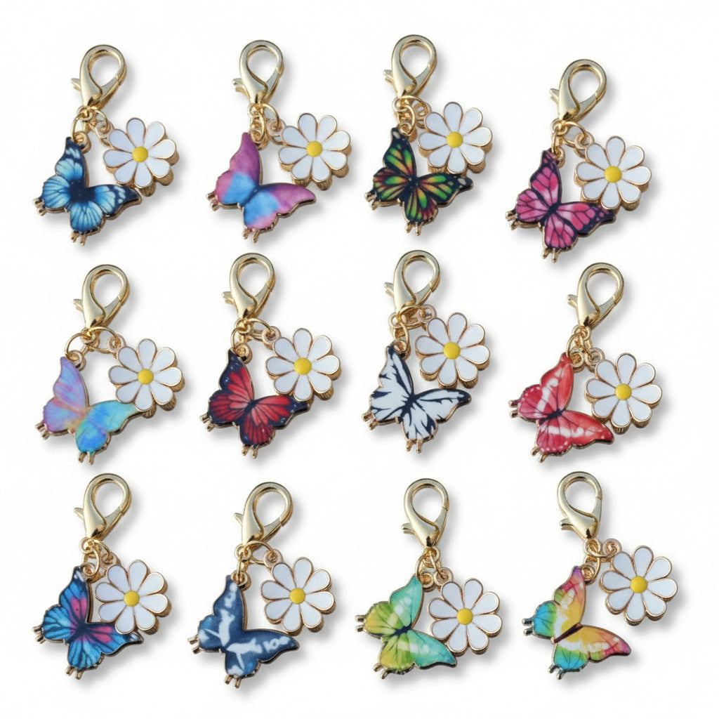 Wholesale 12-Piece Set  Colorful Enamel Butterfly  Keychains Handmade Bag Charms Key Accessories