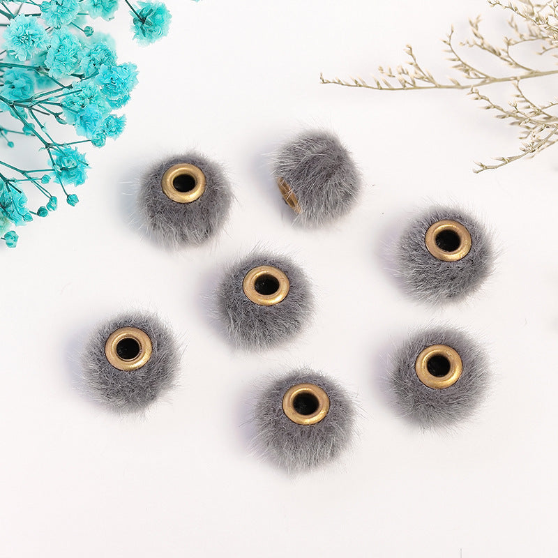 Wholesale 50PCS Colored Fuzzy Balls Metal Straight Hole Loose Beads