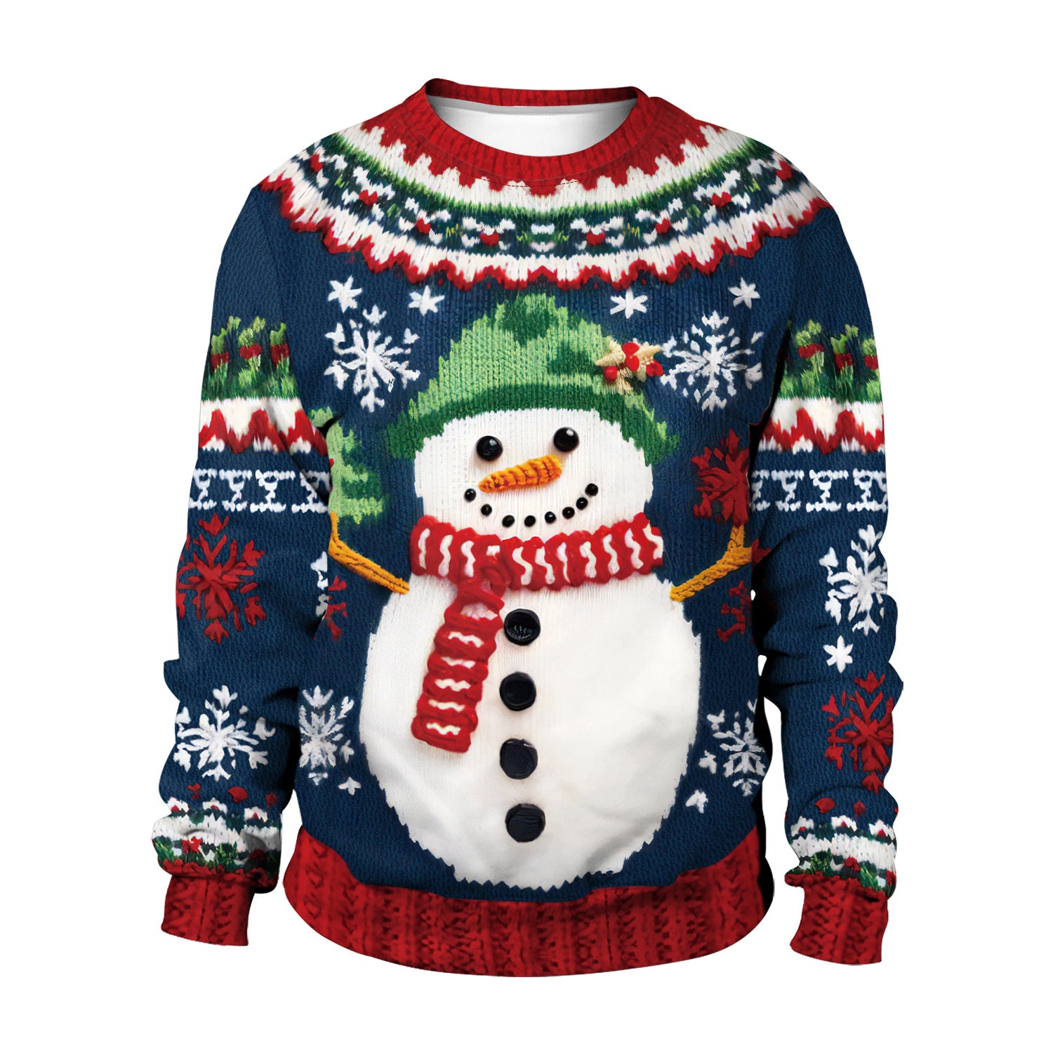 Wholesale Christmas New Snowman Christmas Tree Imitation Sweater Pattern 3D Digital Printing Round Neck Sweatshirt