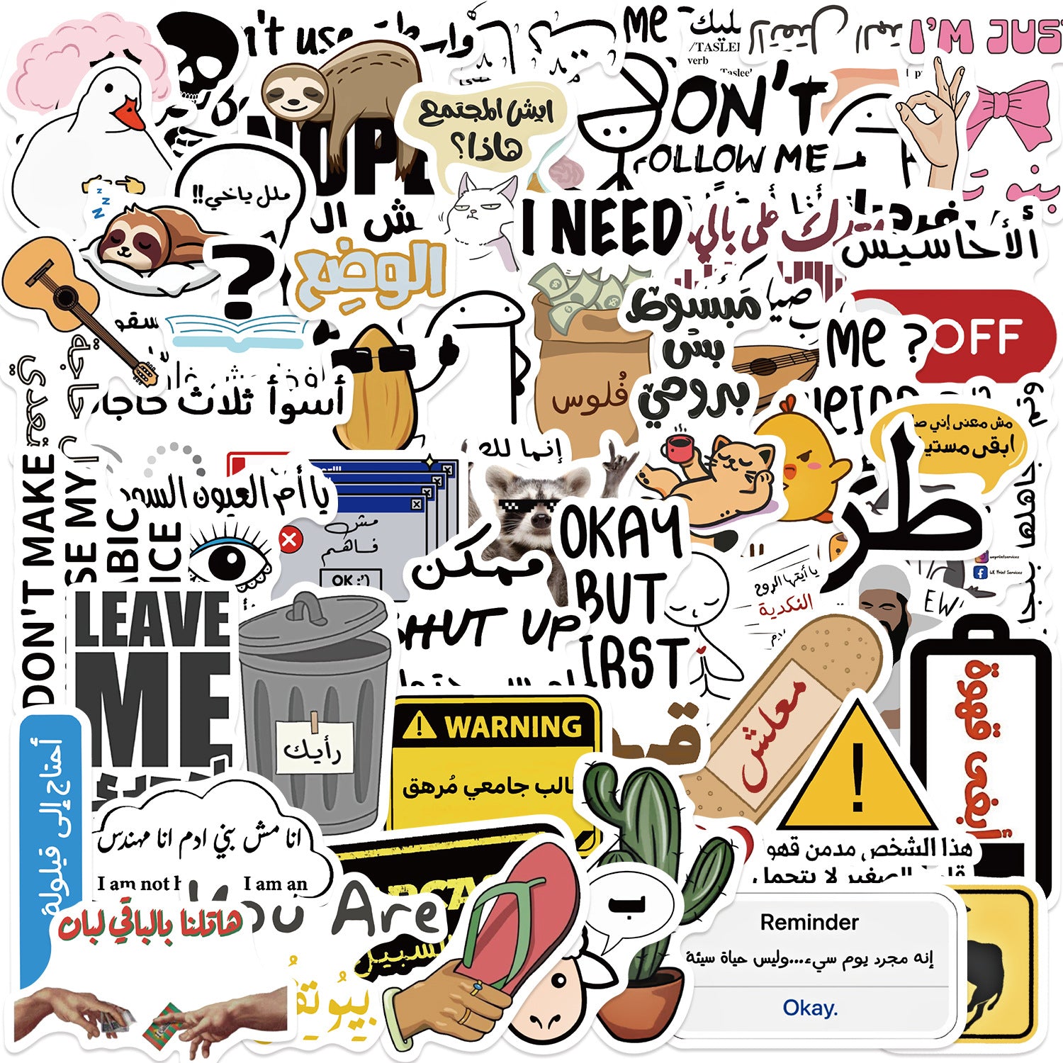 Wholesale 57pcs Cartoon Arabic Text Graffiti Waterproof Vinyl Stickers