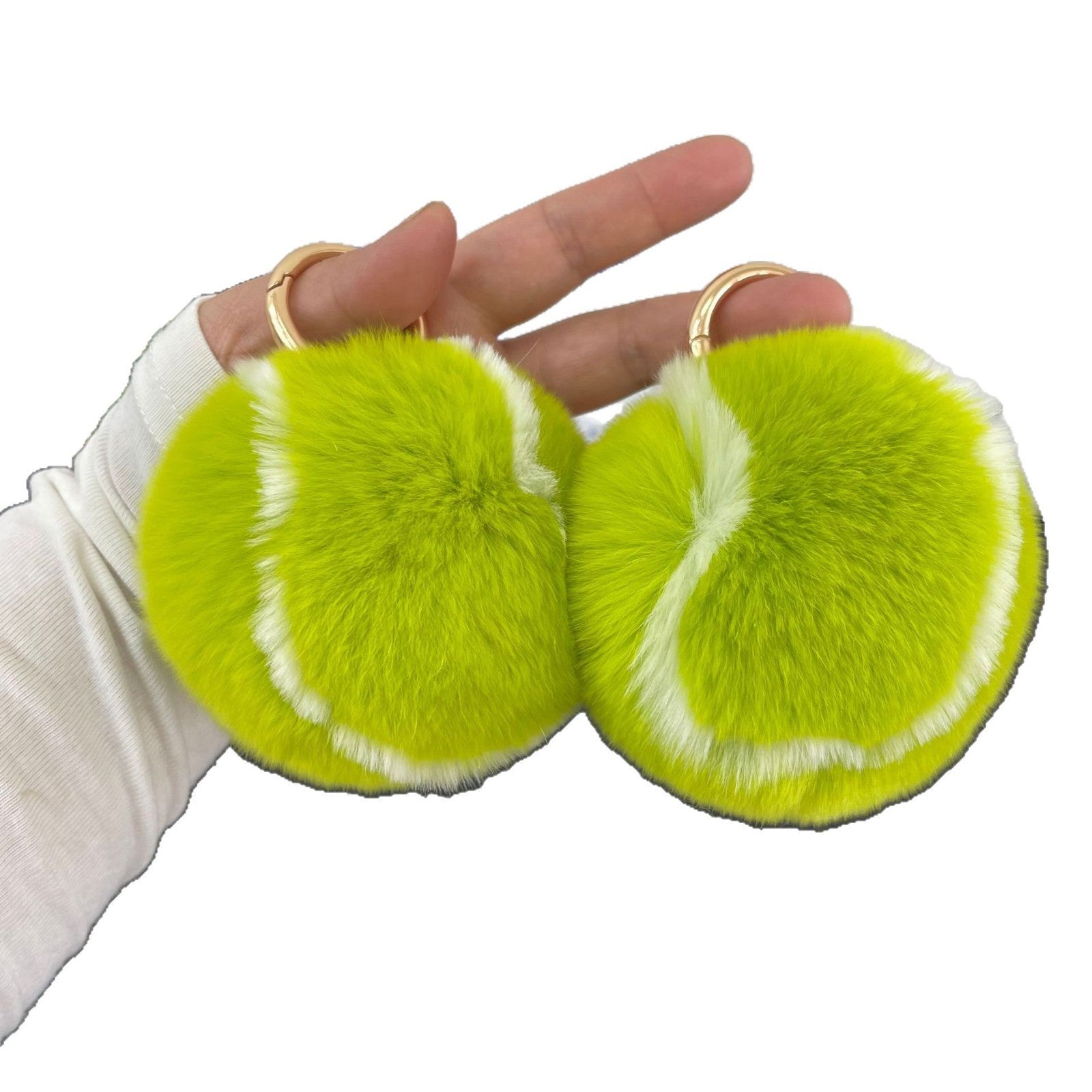Wholesale Cute little tennis ball rabbit fur plush keychain
