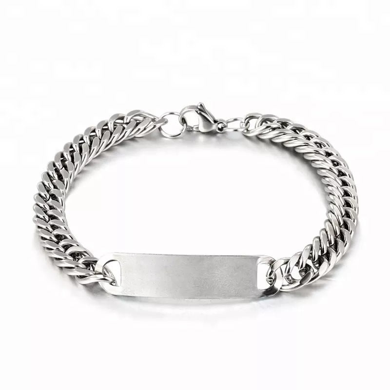 Wholesale Men's Titanium Steel Stainless Steel Curved Brand Bracelet Hip Hop Cuban Retro