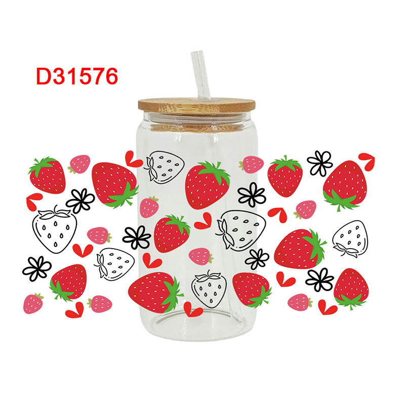 Wholesale Colorful strawberries 16oz Cup UV DTF Wraps