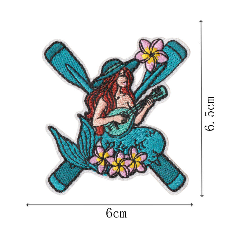Wholesale West Coast Retro Mermaid Adhesive Embroidered Patches Guitar Cactus Nautical Design For Coat Repair Chic Craft Supply Boutique Resale