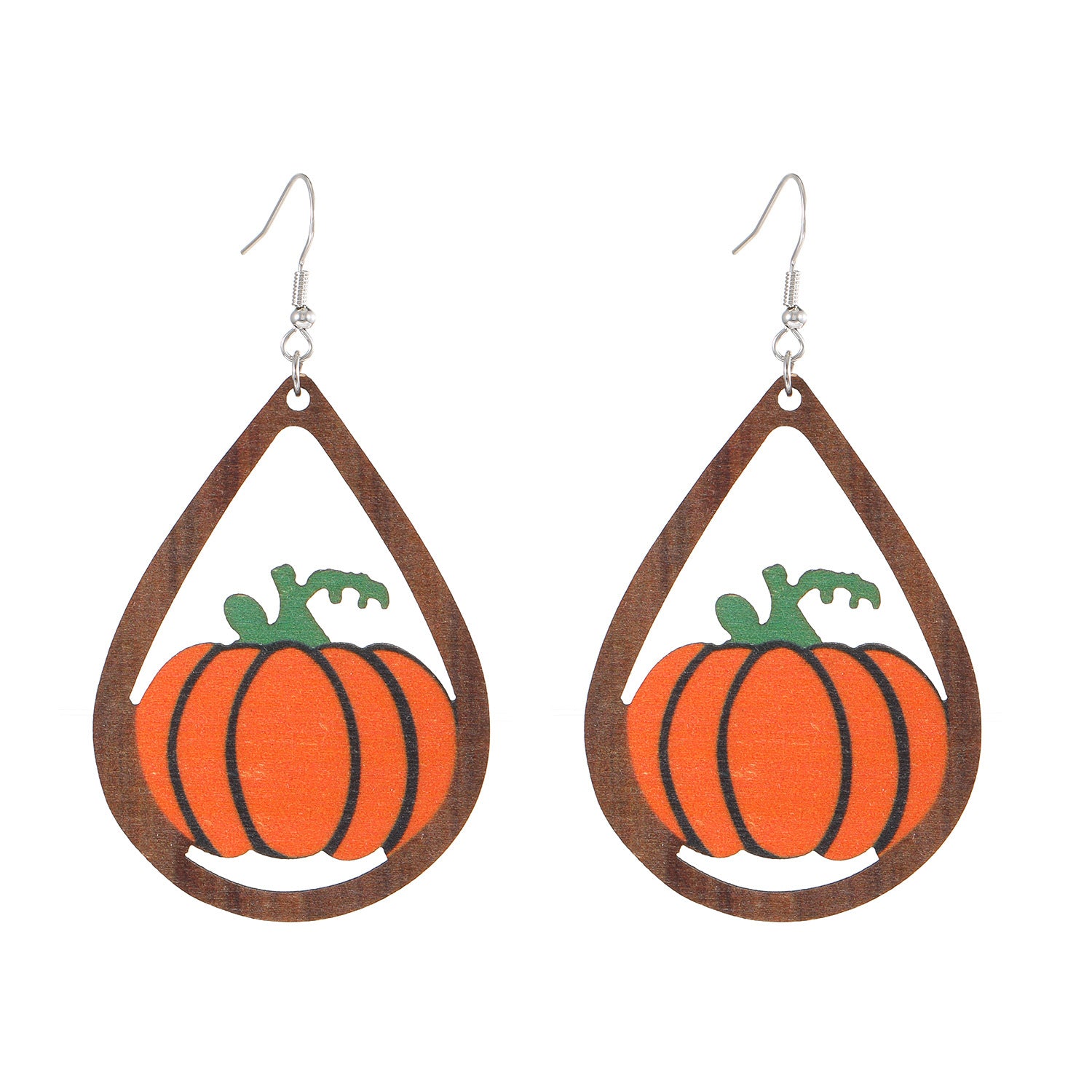 Wholesale Wooden  Earrings Pumpkin Maple Leaf Ghost Cat Hollow Drop Design Electroplated Chic Fashion Jewelry Accessory For Women