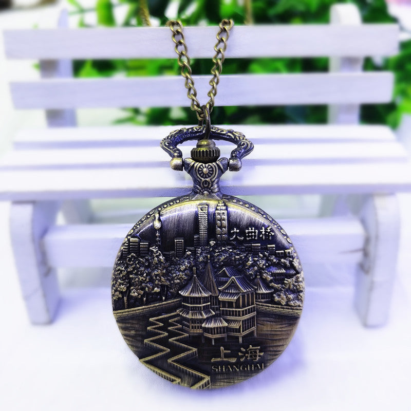 Wholesale 5pcs Flip back retro scenic spot commemorative pocket watch