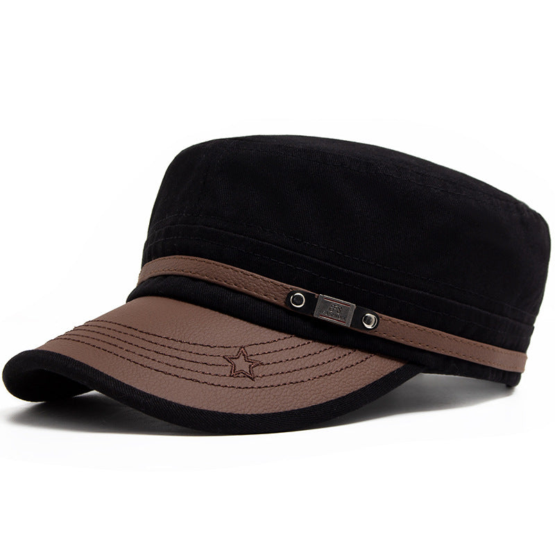 Wholesale Leather Brim Fashion Soft Cotton Casual Sun Visor Military Hat