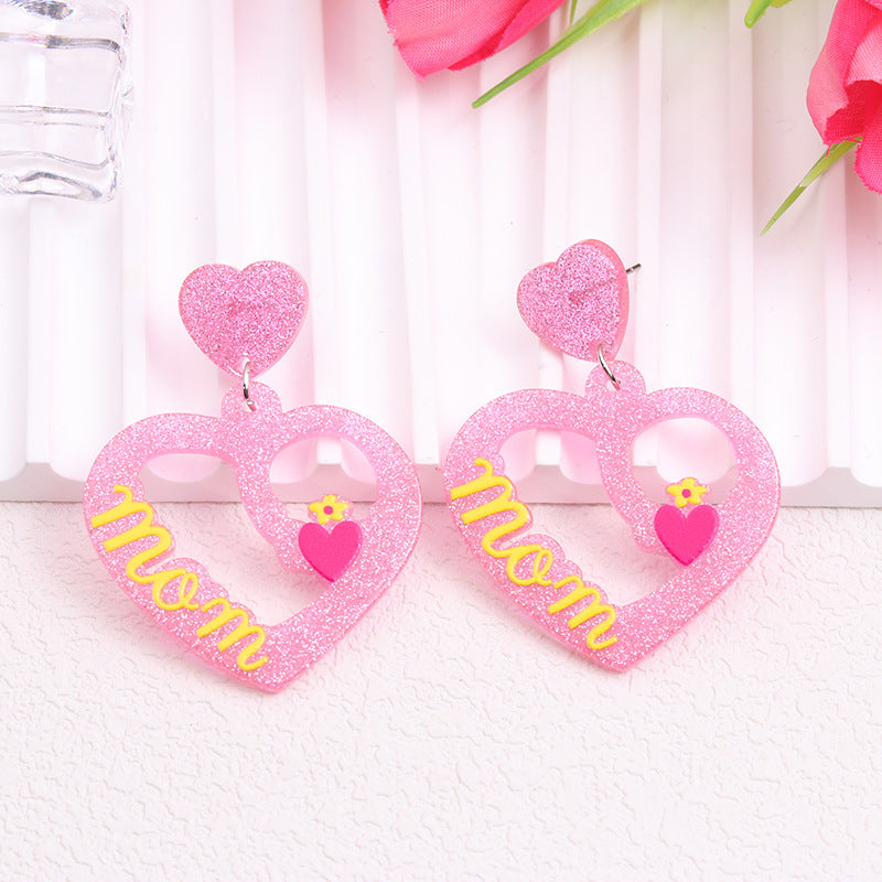 Wholesale Mother's Day Pink Love Acrylic Earrings