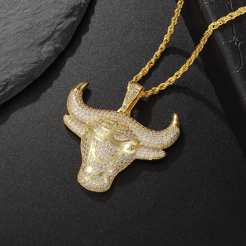 Wholesale Micro Paved Zircon Bull Head Alloy Necklace