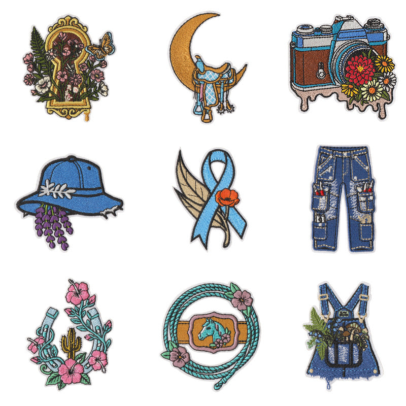 Wholesale Trendy Embroidered Patches Set Of 9 Western Coast Denim Style Self Adhesive Clothing Decor For et Hat Pants DIY Fashion Accessory