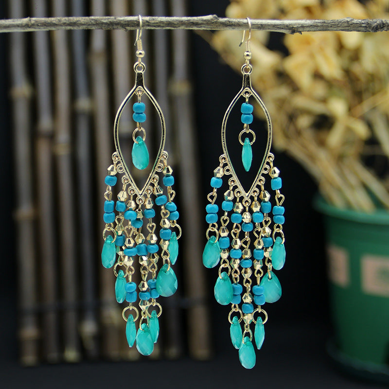 Wholesale Bohemian Long Teardrop Tassel Earrings