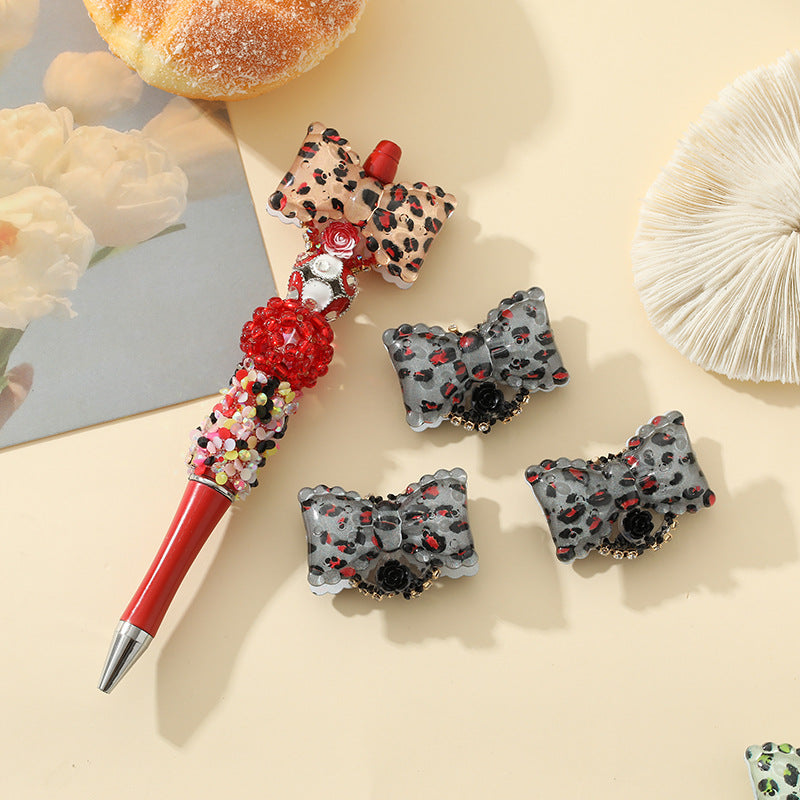 Wholesale 10pcs Cute Leopard Bow Flower Bead Accessories DIY Acrylic Beads