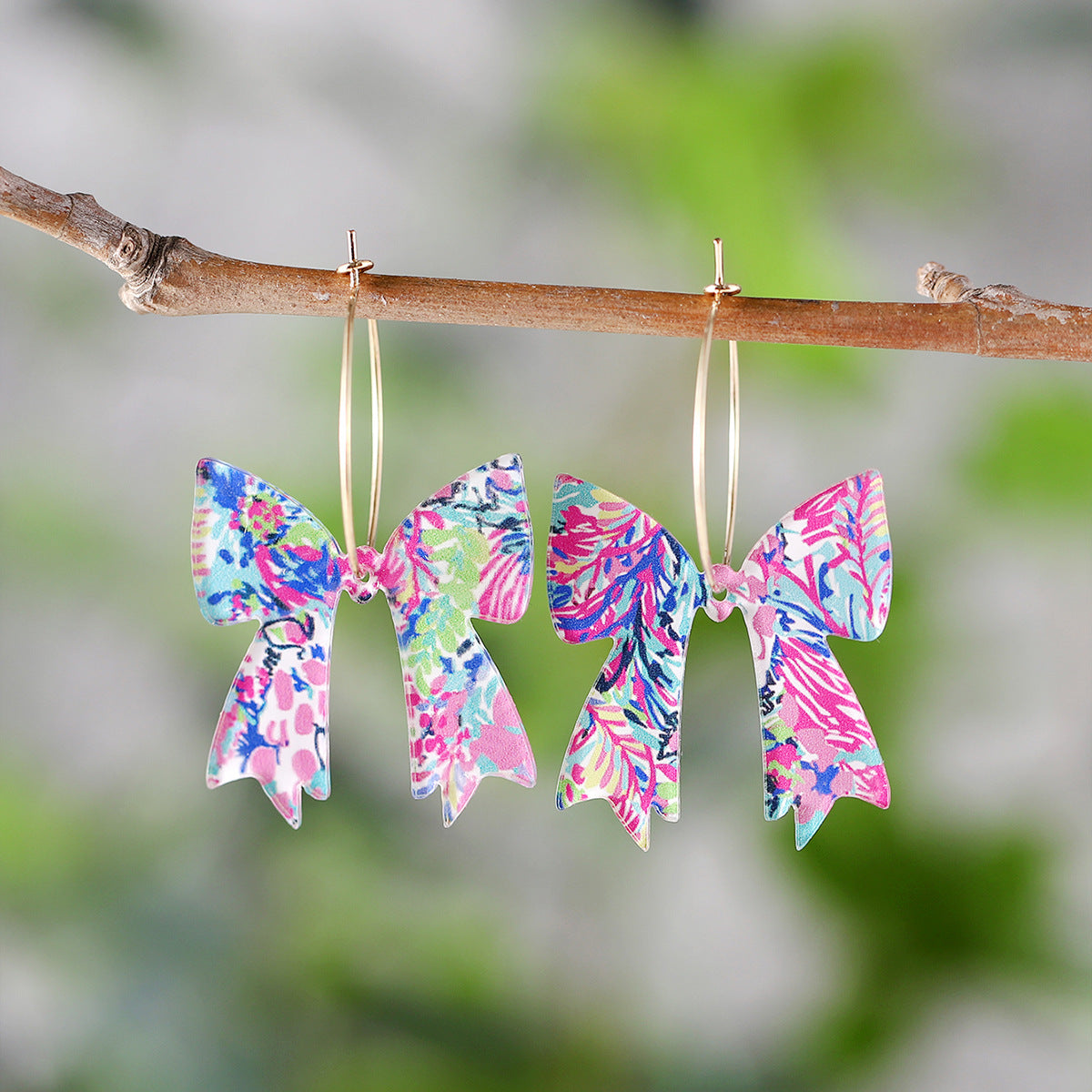 Wholesale New Spring and Summer Colored Leaves Flowers Bohemian Bow Pendant Earrings Acrylic Earrings Gift