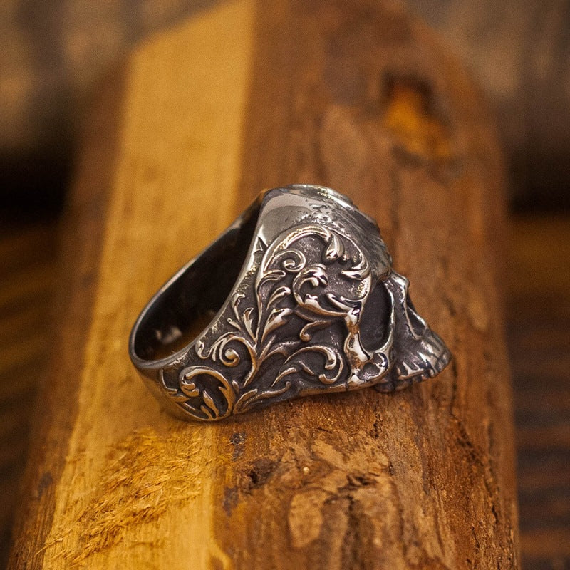Wholesale Dark Mexican Day of the Dead Retro Old Carved Skull Thai Silver Ring