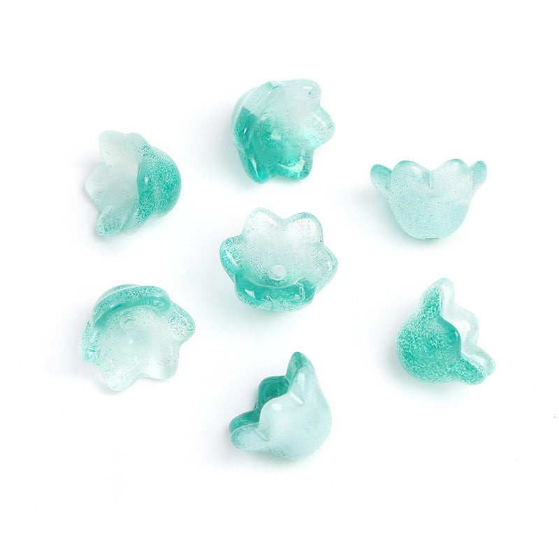 Wholesale 100pcs Crystal Two tone Wind Chime Flower Gradient Glass with Holes DIY Handmade Flower Tray Beads