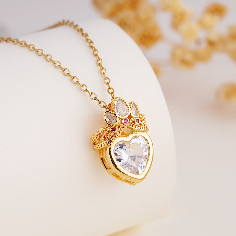 Wholesale Stainless Steel Clavicle Chain Pink Crown Love Necklace Light Luxury Accessories