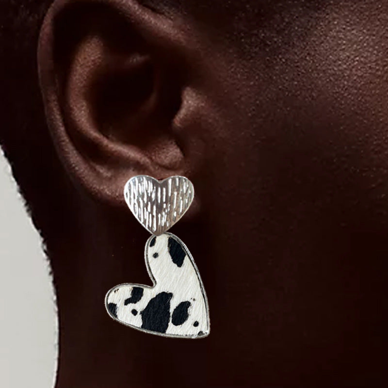Wholesale 2Pairs/pack Double Love Fashion Western Cow Leopard Leather Earrings