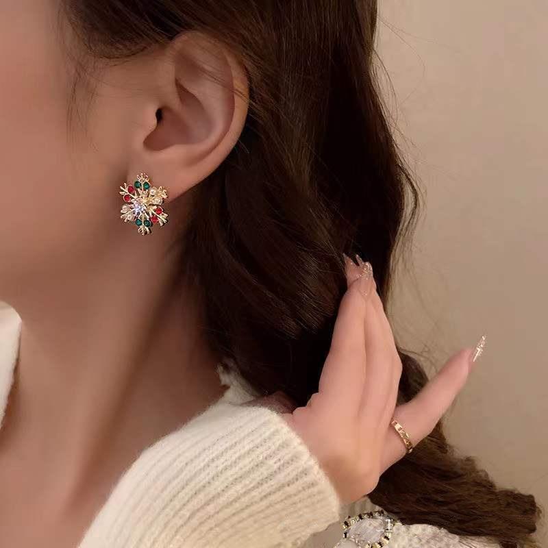 Wholesale Christmas jewelry diamond snowflake pearl earrings