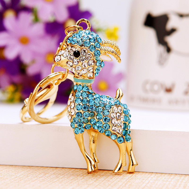 Wholesale Chic Metal Lucky Sheep Keychain Rhinestone Car Key Accessory Bag Charm Gift