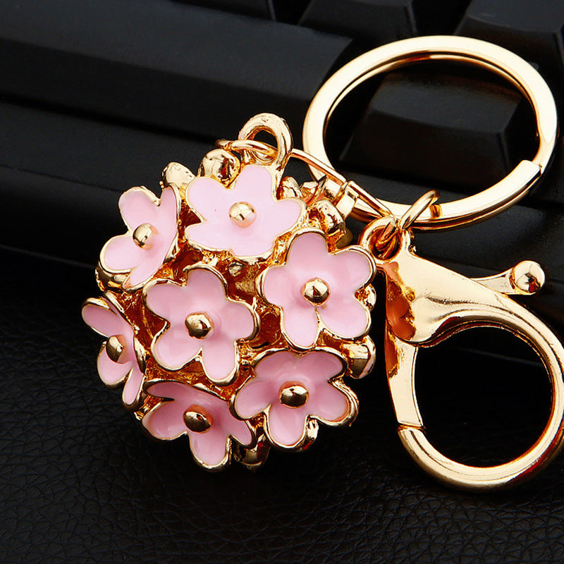 Wholesale Pink Four Leaf Clover Love Lock Keychain Rhinestone Inlaid Metal Car Key Ring Fashion Accessory Gift