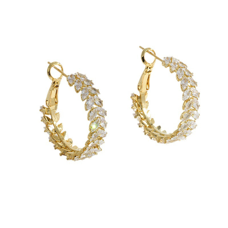 Wholesale Geometric Circle Wheat Ear Zircon Earrings